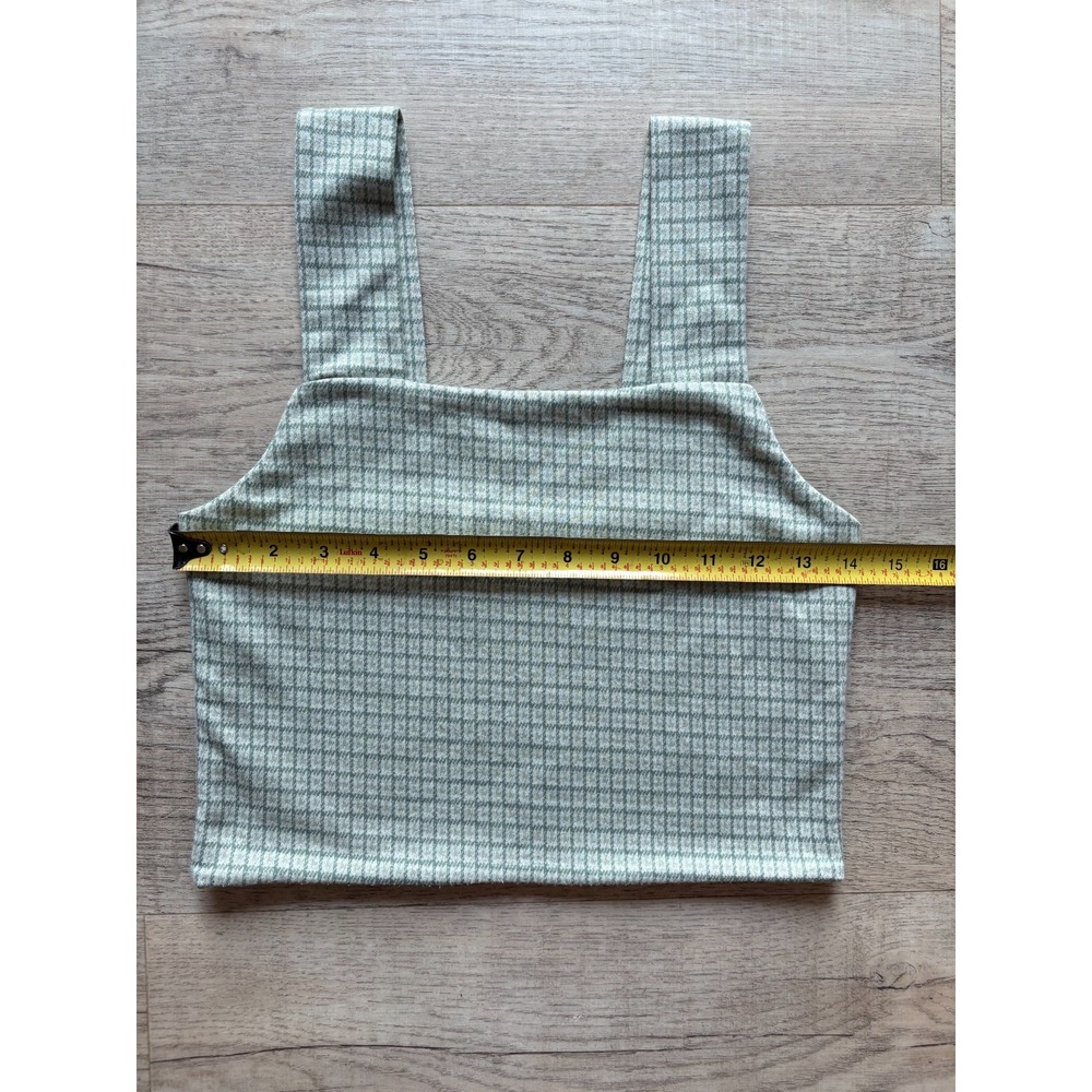 American Eagle Crop Top‎ Tank Women's Small Preppy Green Checkered Pattern - Picture 4 of 5